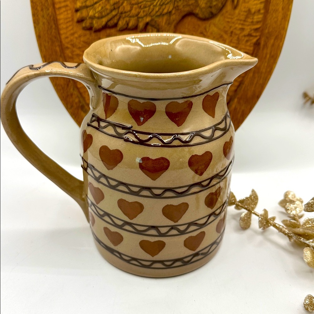 Hartstone Pottery Pitcher with Hearts. Made in Ohio.